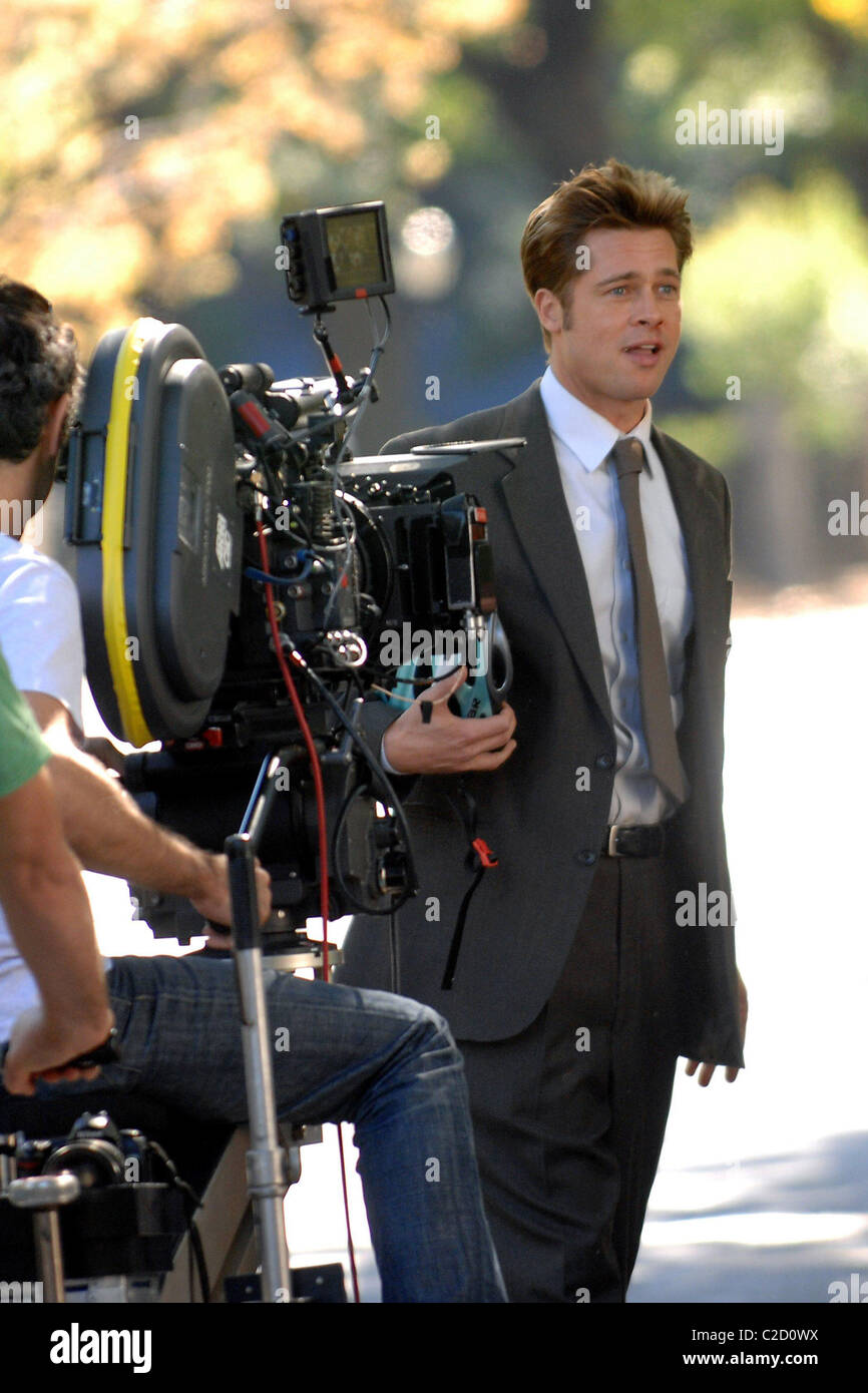 Brad Pitt Brad Pitt with bloody nose on the film set for ' Burn After