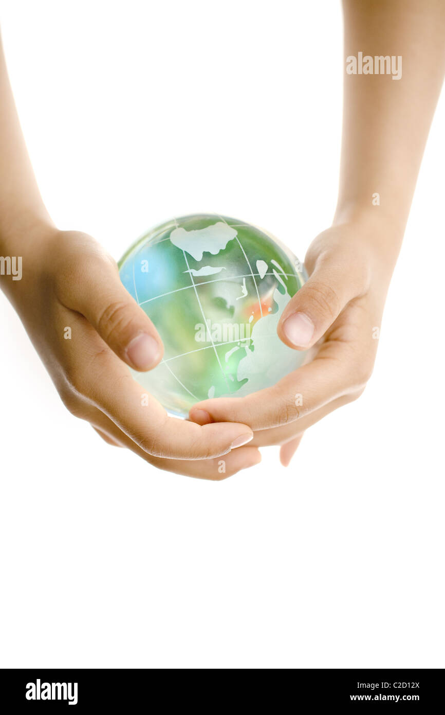 Hands holding earth globe tree in hi-res stock photography and images ...