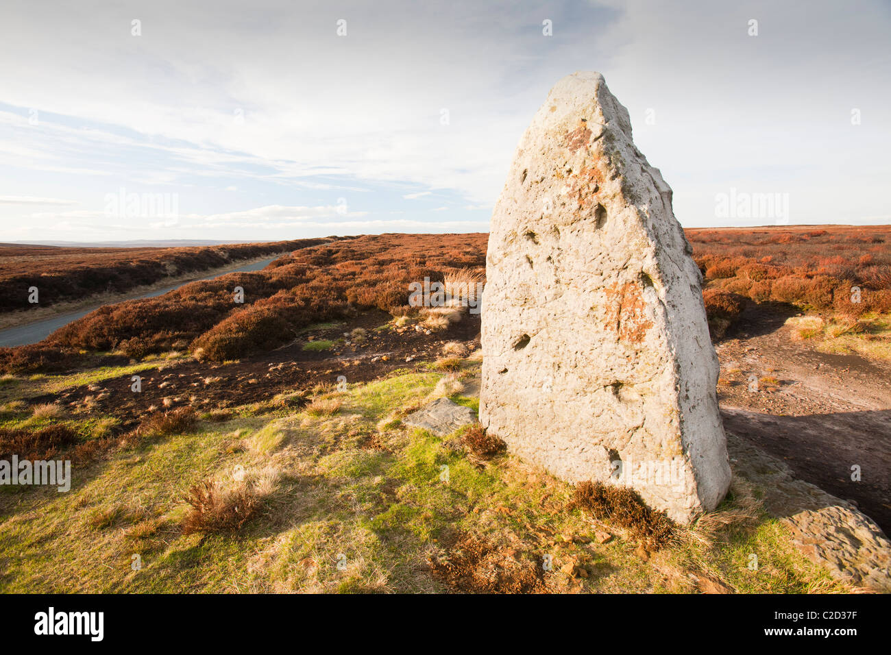 An ancient standing stone on Danby Moor in the North York Moors, Yorkshire, UK. Stock Photo