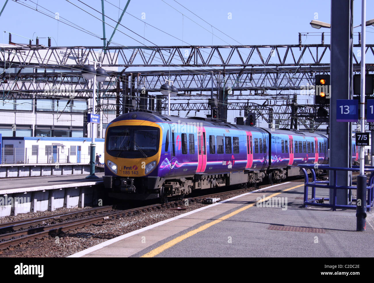 Trans Pennine dmu class 185 leaving Manchester Piccadilly station for Manchester Airport. Stock Photo