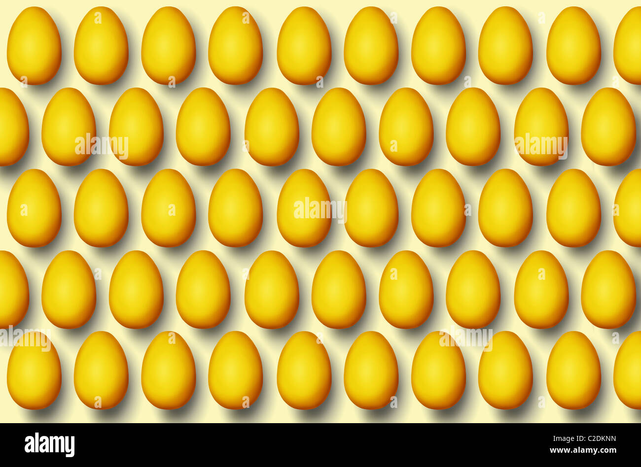 Golden Easter eggs in a pattern or wallpaper, isolated on a plain