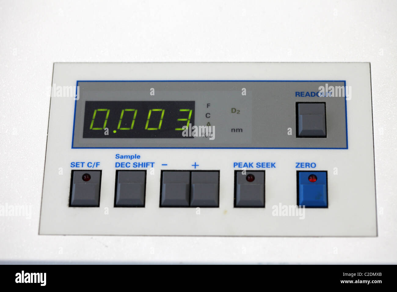 Keypad to laboratory equipment, Spectophotometer Stock Photo
