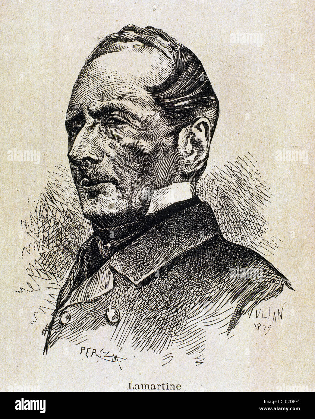 Lamartine, Alphonse de (1790-1869). French romantic writer and politician. Engraving. Stock Photo