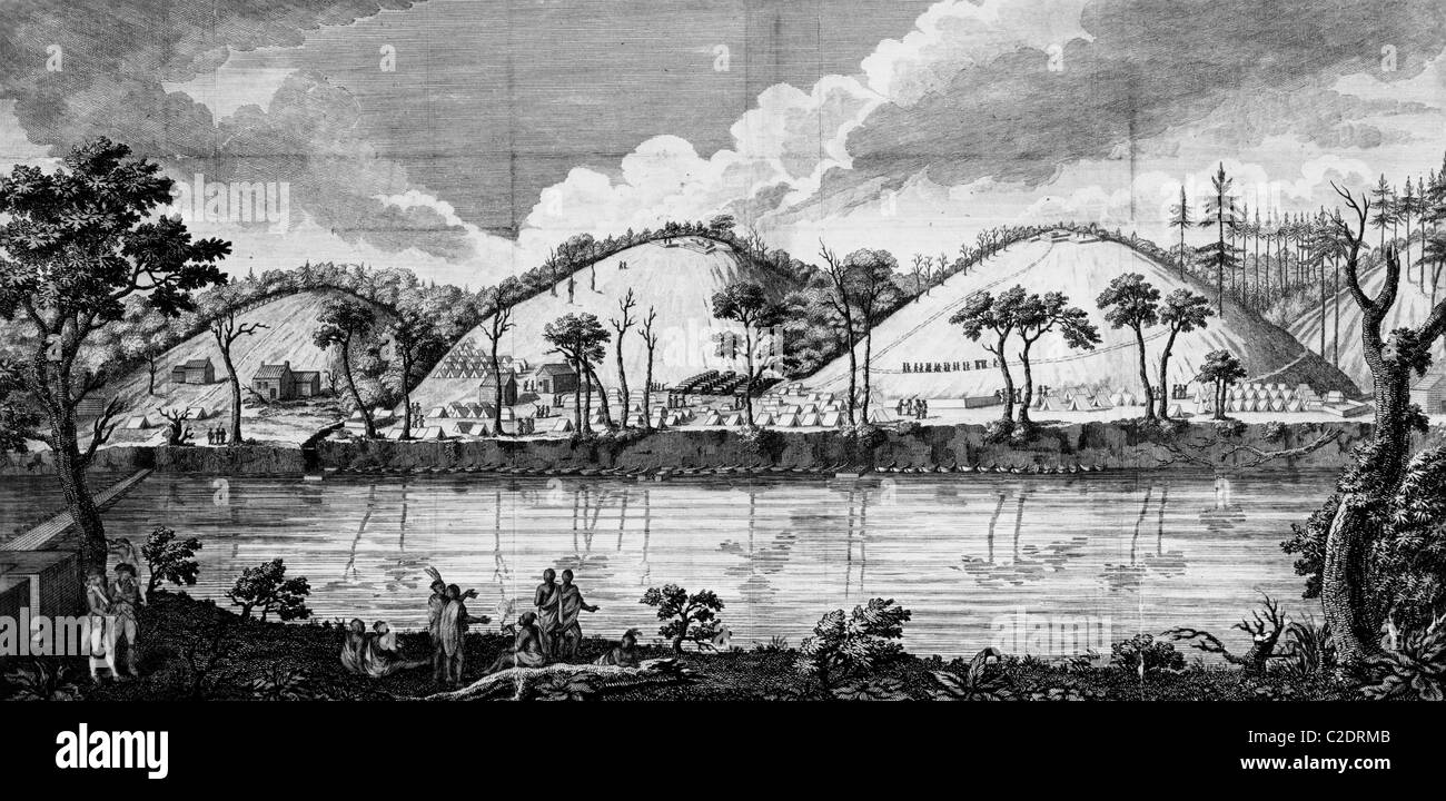 Burgoyne's army encamped on the bank of the Hudson Stock Photo