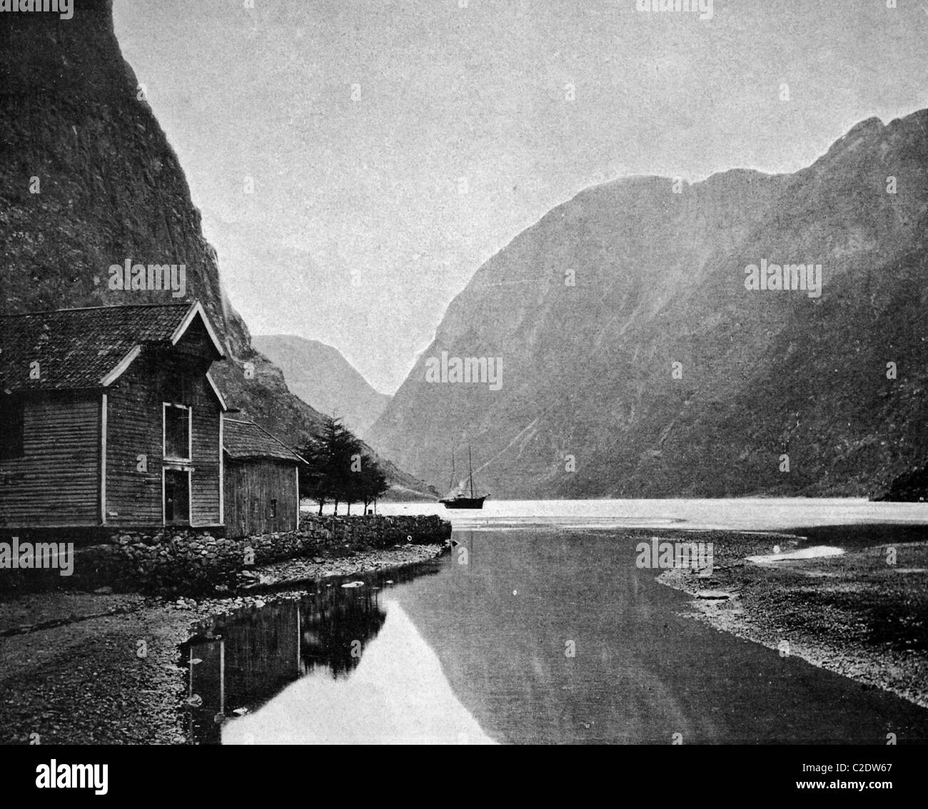 One of the first autotype prints, Naerfiord, historic photograph, 1884, Norway, Europe Stock Photo