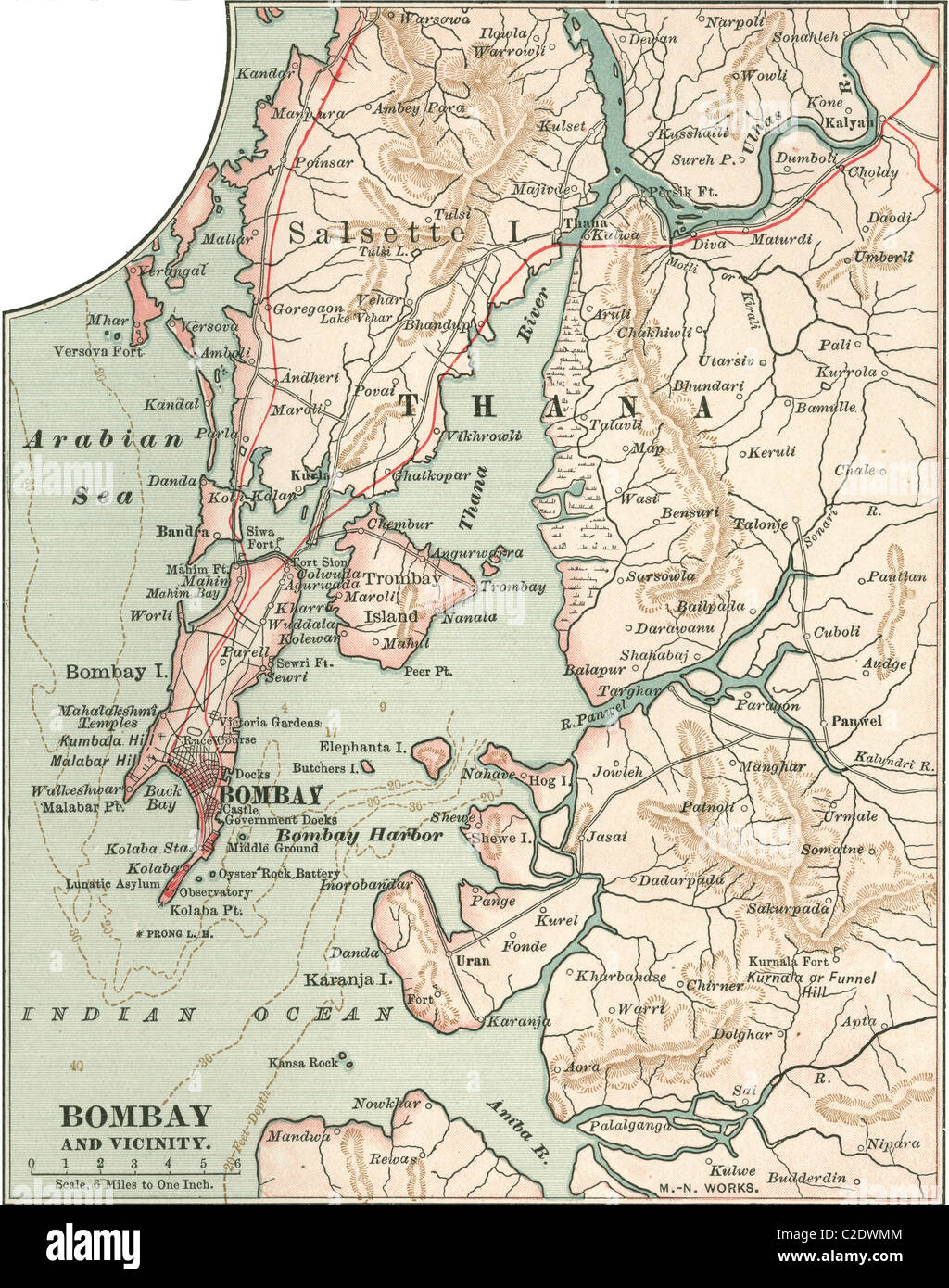 Map of Bombay (now Mumbai) Stock Photo