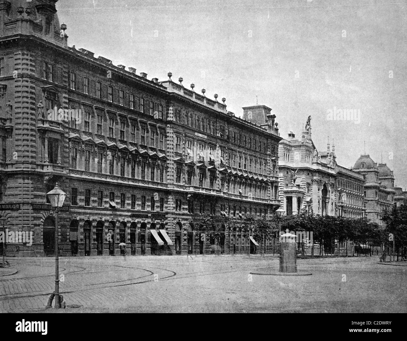 One of the first autotypes of the Hotel de France in Vienna, Austria, historical photograph, 1884 Stock Photo