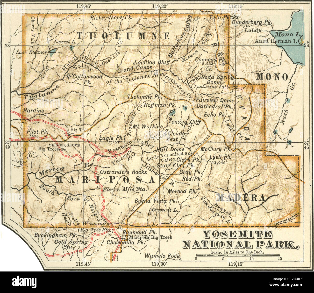 Map of Yosemite National Park Stock Photo