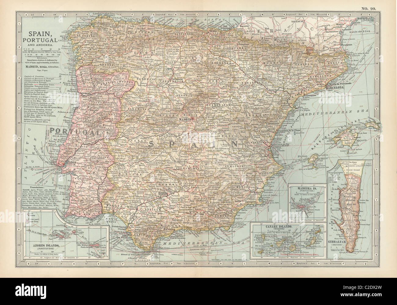 Map of Spain with Portugal and Andorra Stock Photo