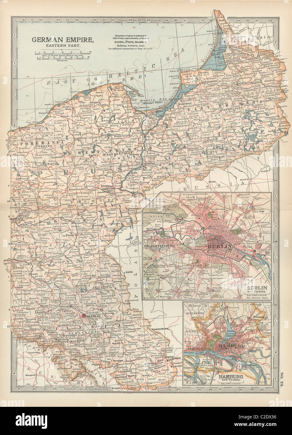 Map of the German Empire with Berlin and Hamburg Stock Photo