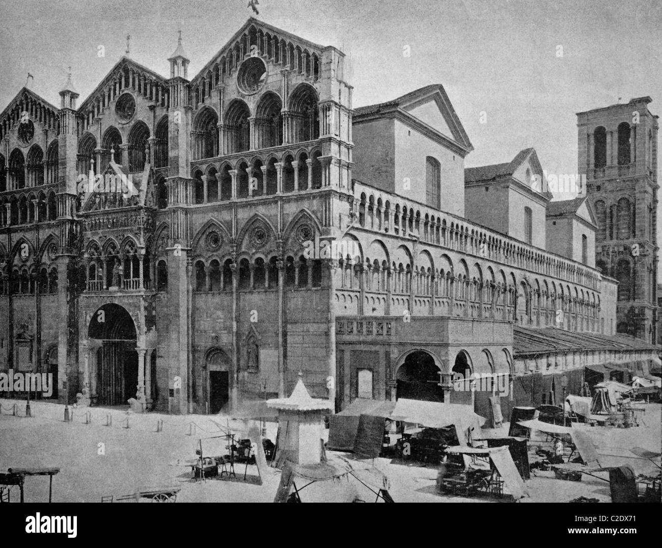 One of the first autotypes of the Cathedral of Ferrara, Italy, historical photograph, 1884 Stock Photo