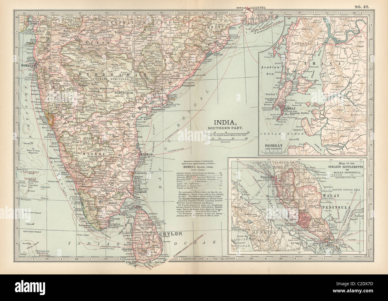 Map of southern India with Bombay Stock Photo