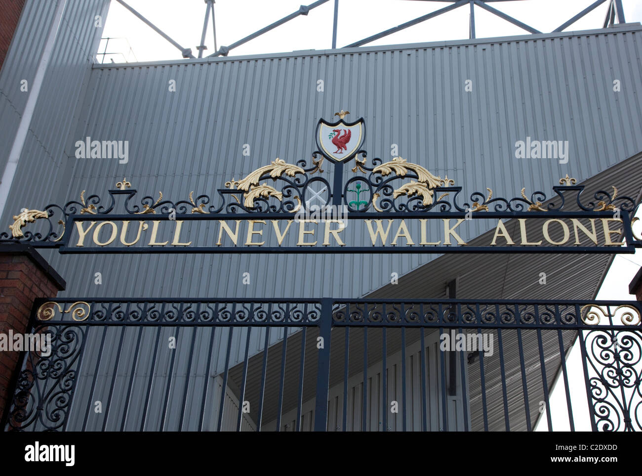 Liverpool FC football stadium, England: Bill Shankly gates Stock Photo