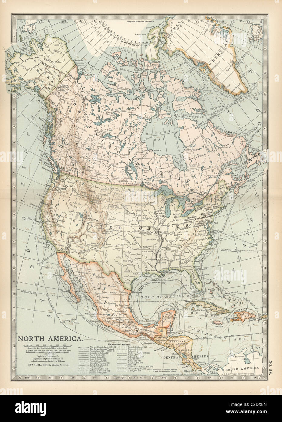 Map of North America and Central America Stock Photo