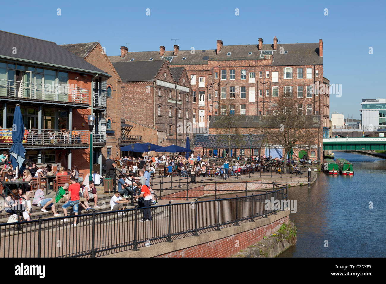 Canalside bar and restaurant in a converted warehouse on Nottingham's waterfront area city centre Nottinghan England UK GB EU Stock Photo