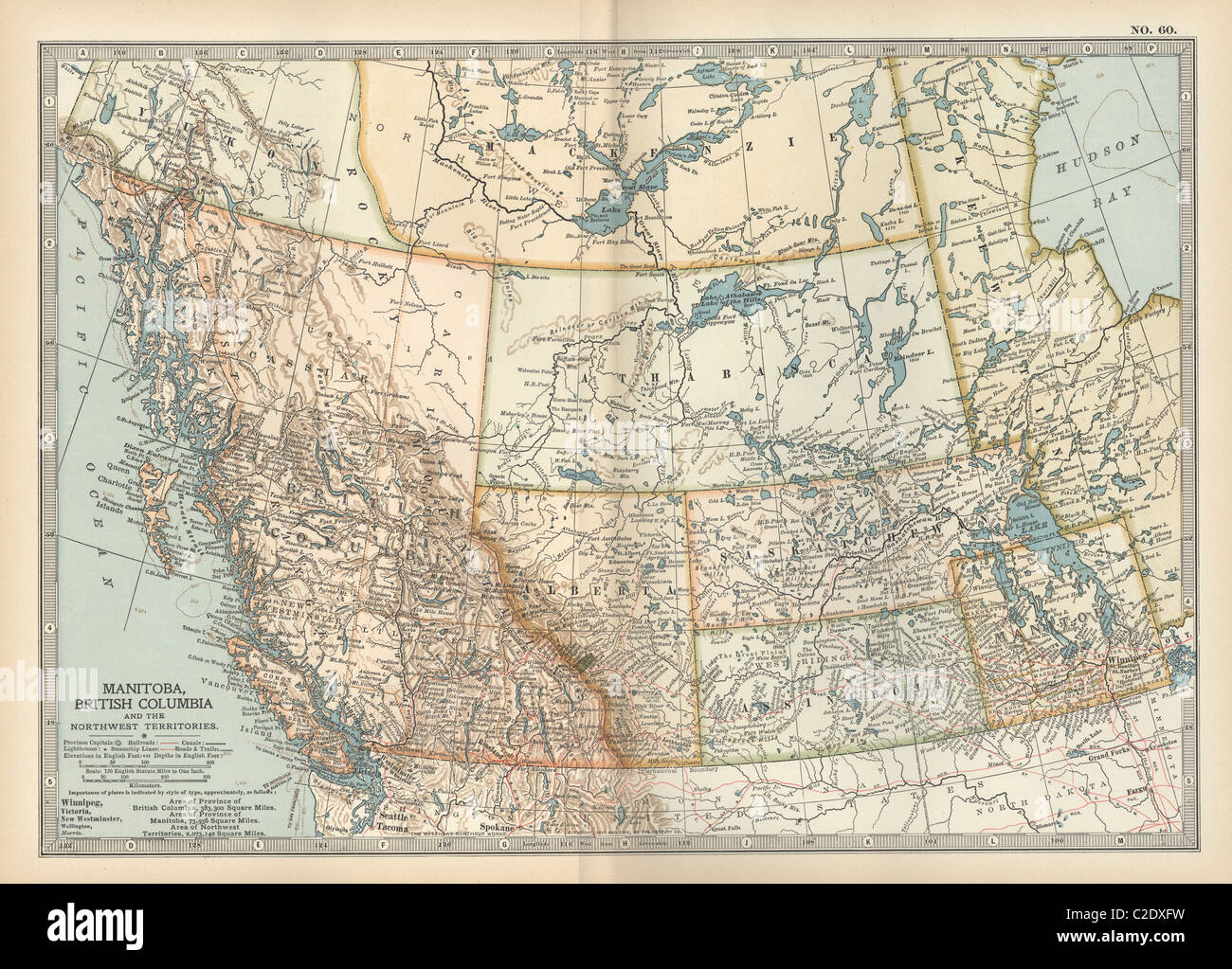 British territory map hi res stock - Map Of Manitoba And British Columbia C2DXFW