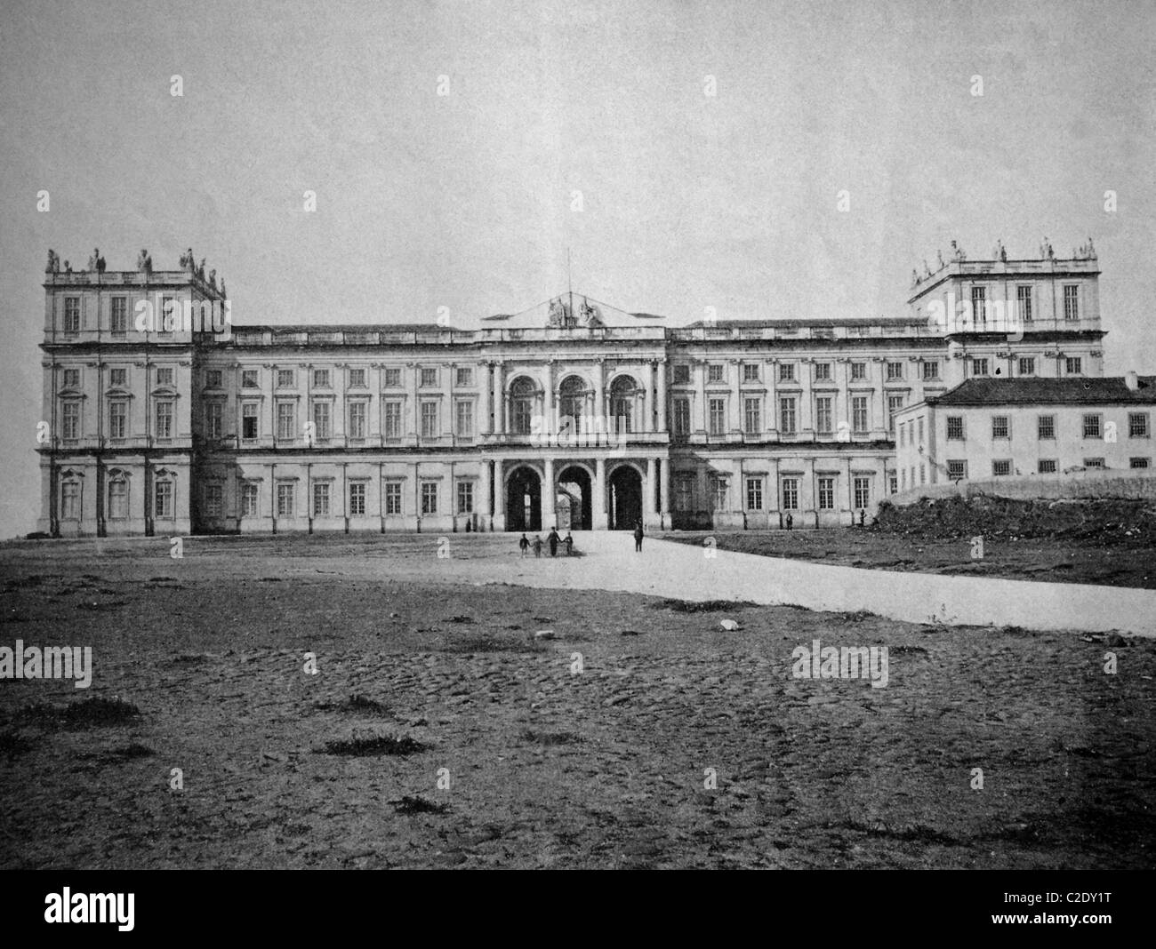 One of the first autotypes of the Royal Palace in Lisbon, Portugal, historical photograph, 1884 Stock Photo