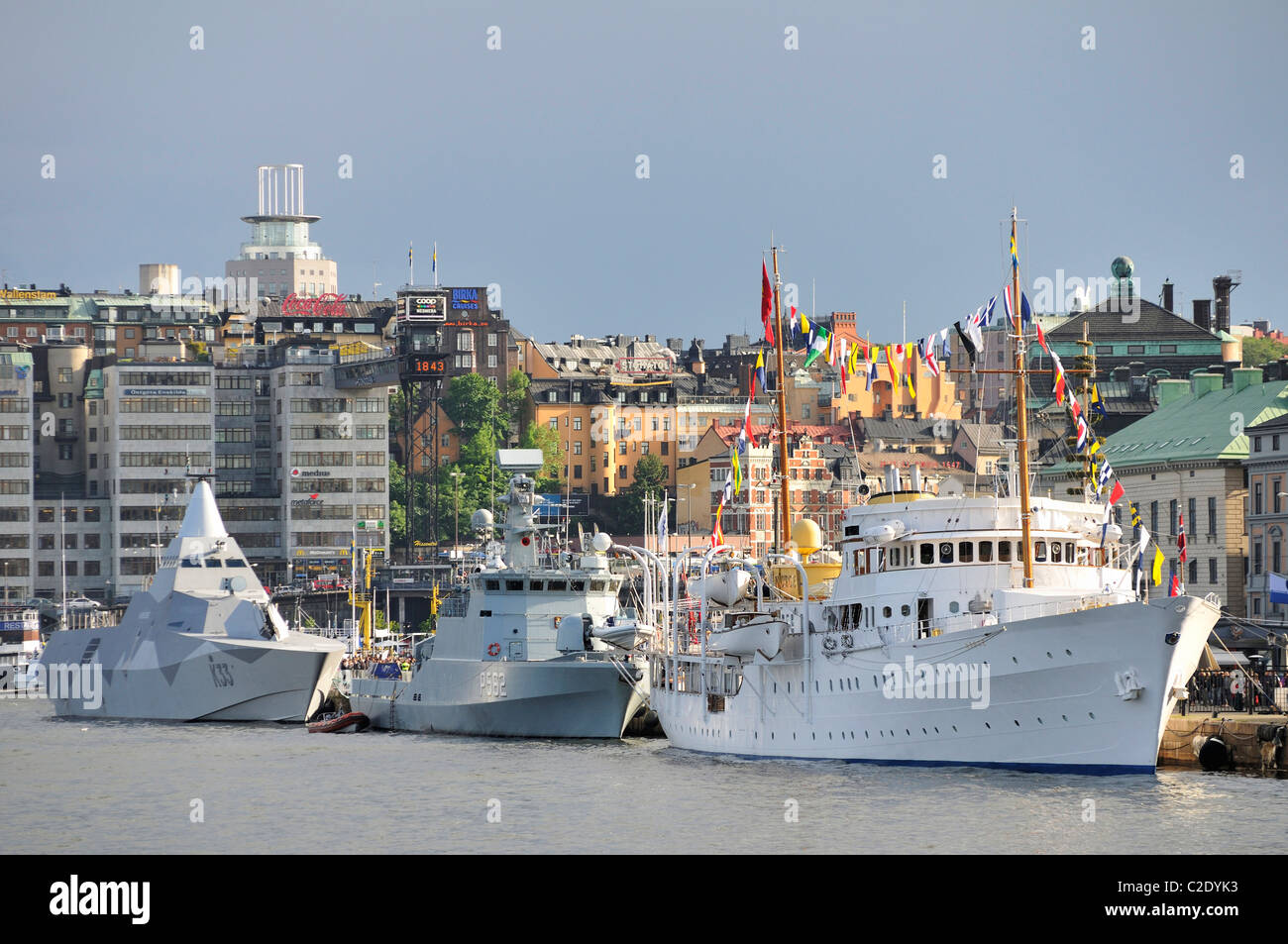 Ships of the Swedish Navy at the harbor of Stockholm, Sweden Stock Photo