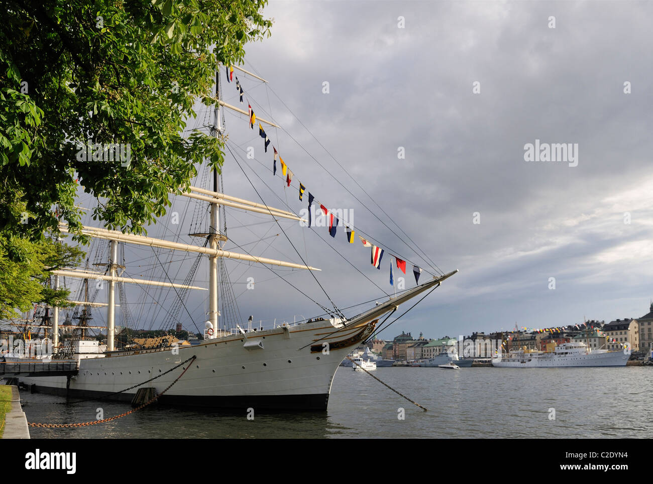 Anchored sailing ship at the harbor of Stockholm, Sweden Stock Photo
