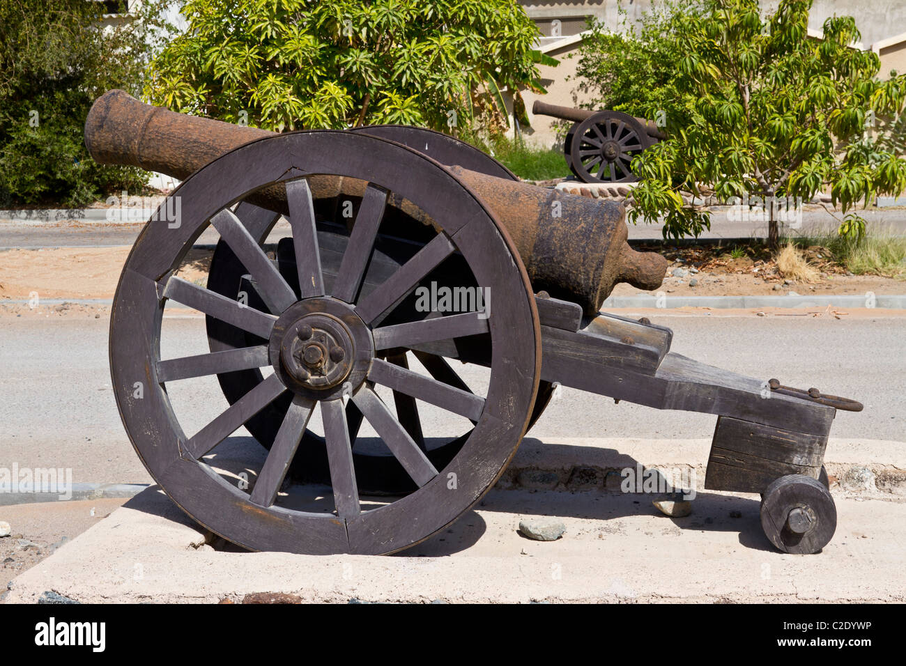 An old canon artillery piece at the Fujairah Museum in Fujairah, UAE. Stock Photo