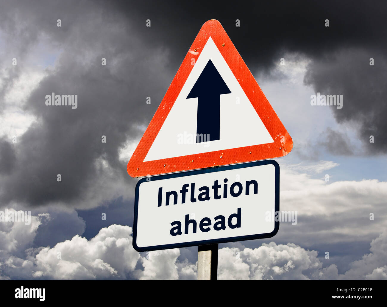 Inflation rising ahead - UK financial sign concept Stock Photo