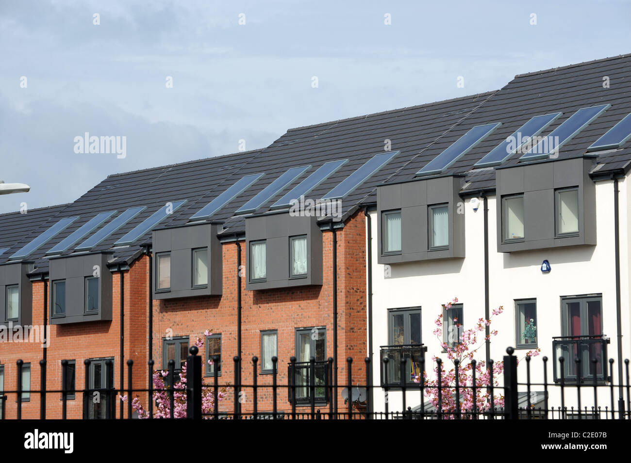 New modern houses with solar panels in Wolverhampton Uk Stock Photo
