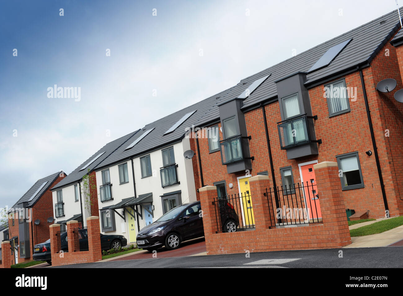 New modern houses with solar panels in Wolverhampton Uk Stock Photo