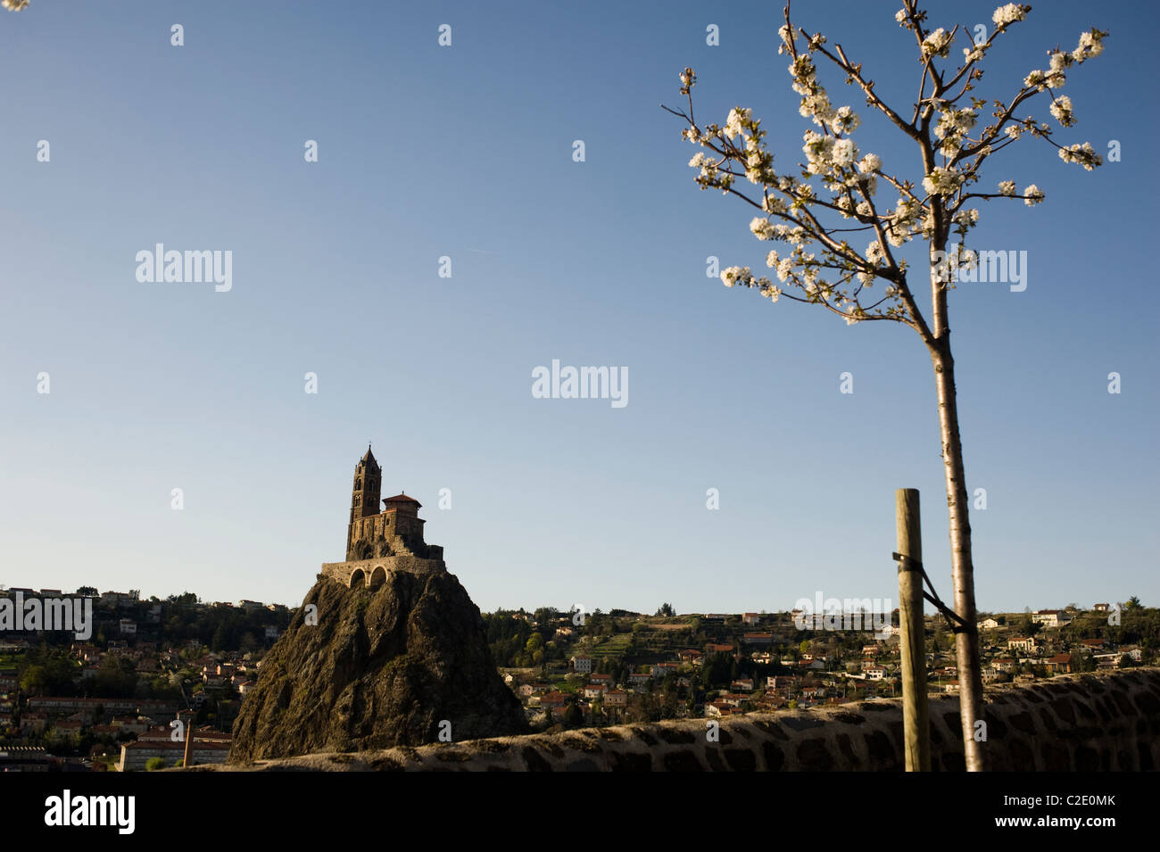 Saint Michel d ' Aiguilhe chapel on Rocher St Michel. Puy en Velay. Auvergne region, France. Stock Photo