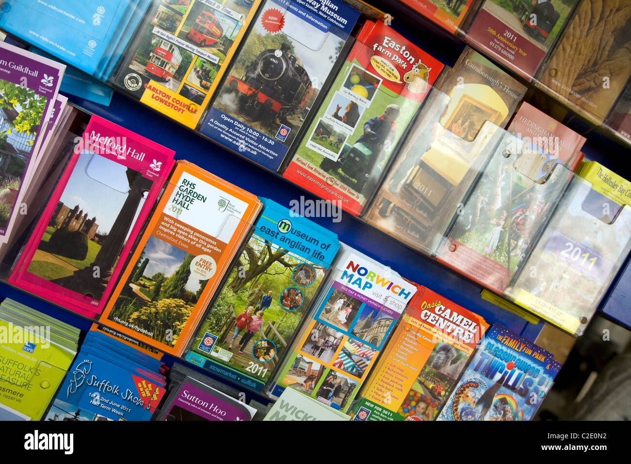 Tourist attraction brochures rack Suffolk East Anglia Stock Photo