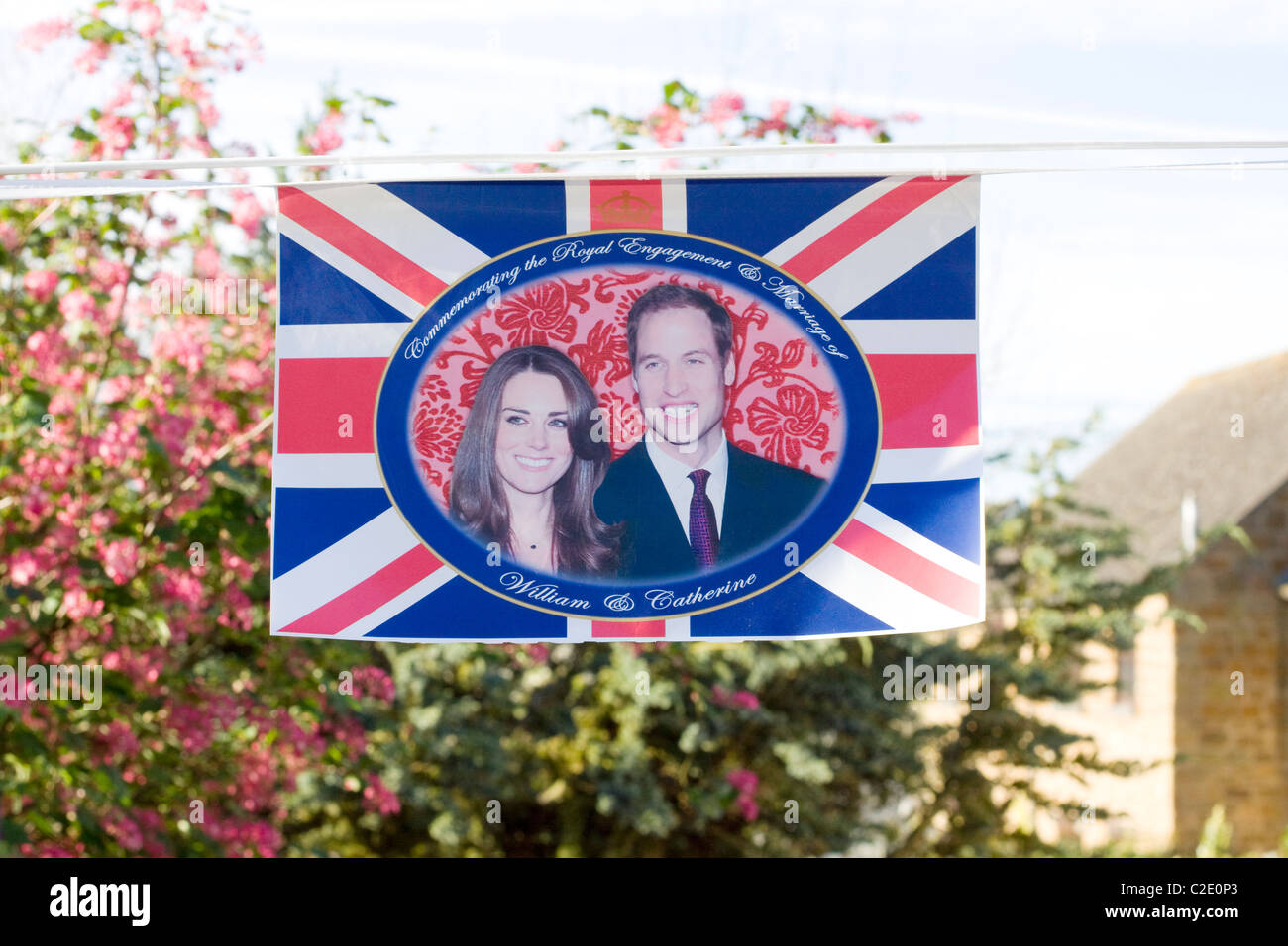 Flag Commemorating the Wedding of Prince William of Wales and Kate Middleton 29th April 2011 Stock Photo