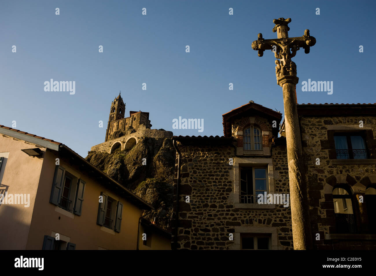 Saint Michel d ' Aiguilhe chapel on Rocher St Michel. Puy en Velay. Auvergne region, France. Stock Photo