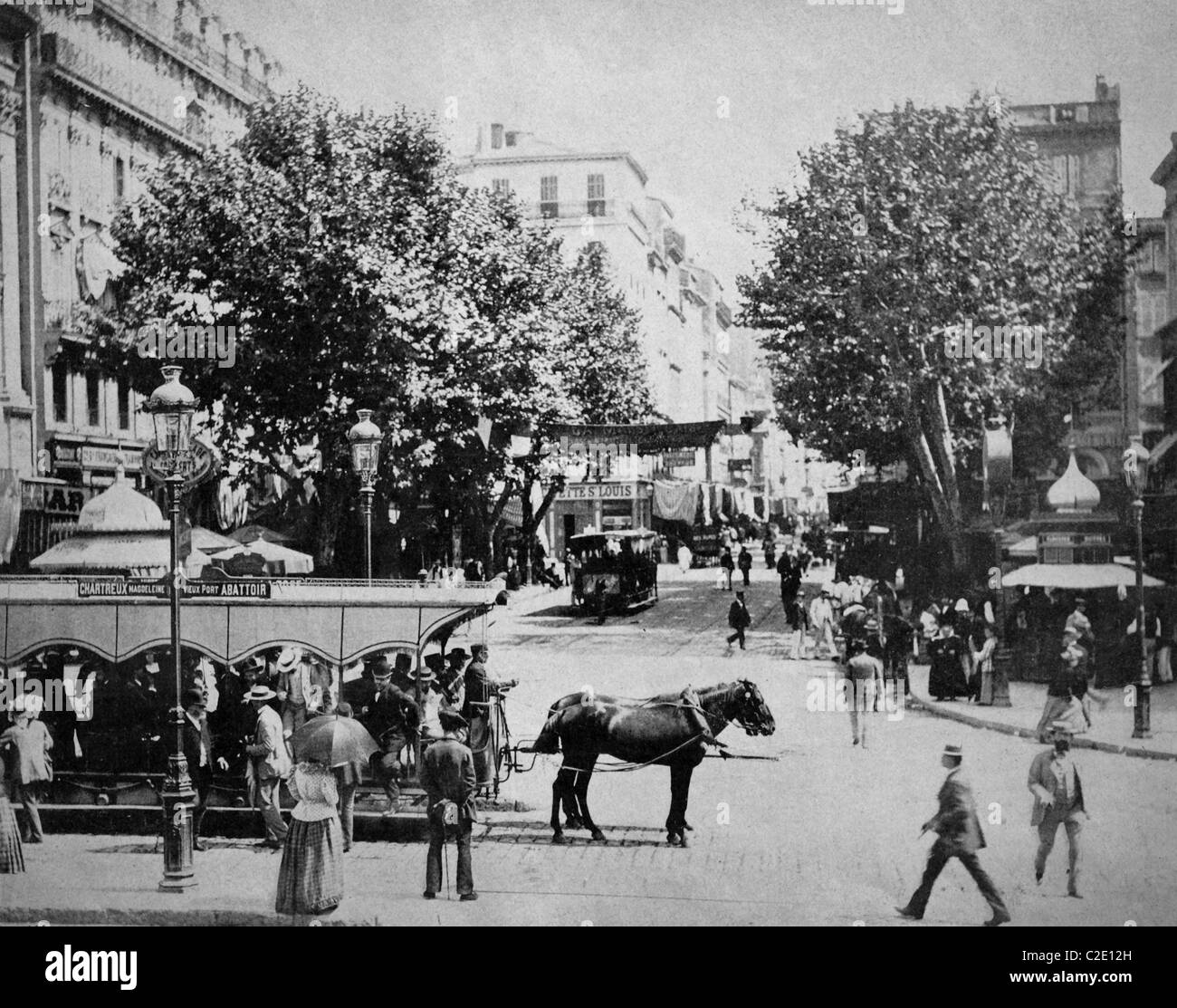 One of the first autotypes of the Cours Saint-Louis, Marseille, historical photograph, 1884 Stock Photo