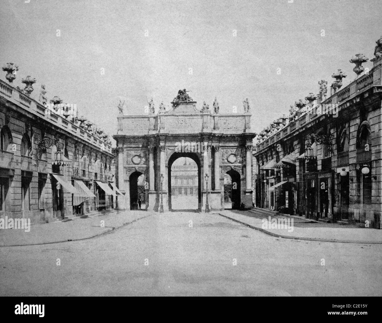 Early autotype of the Porte Stanislas city gate, Nancy, Lorraine, France, historical picture, 1884 Stock Photo