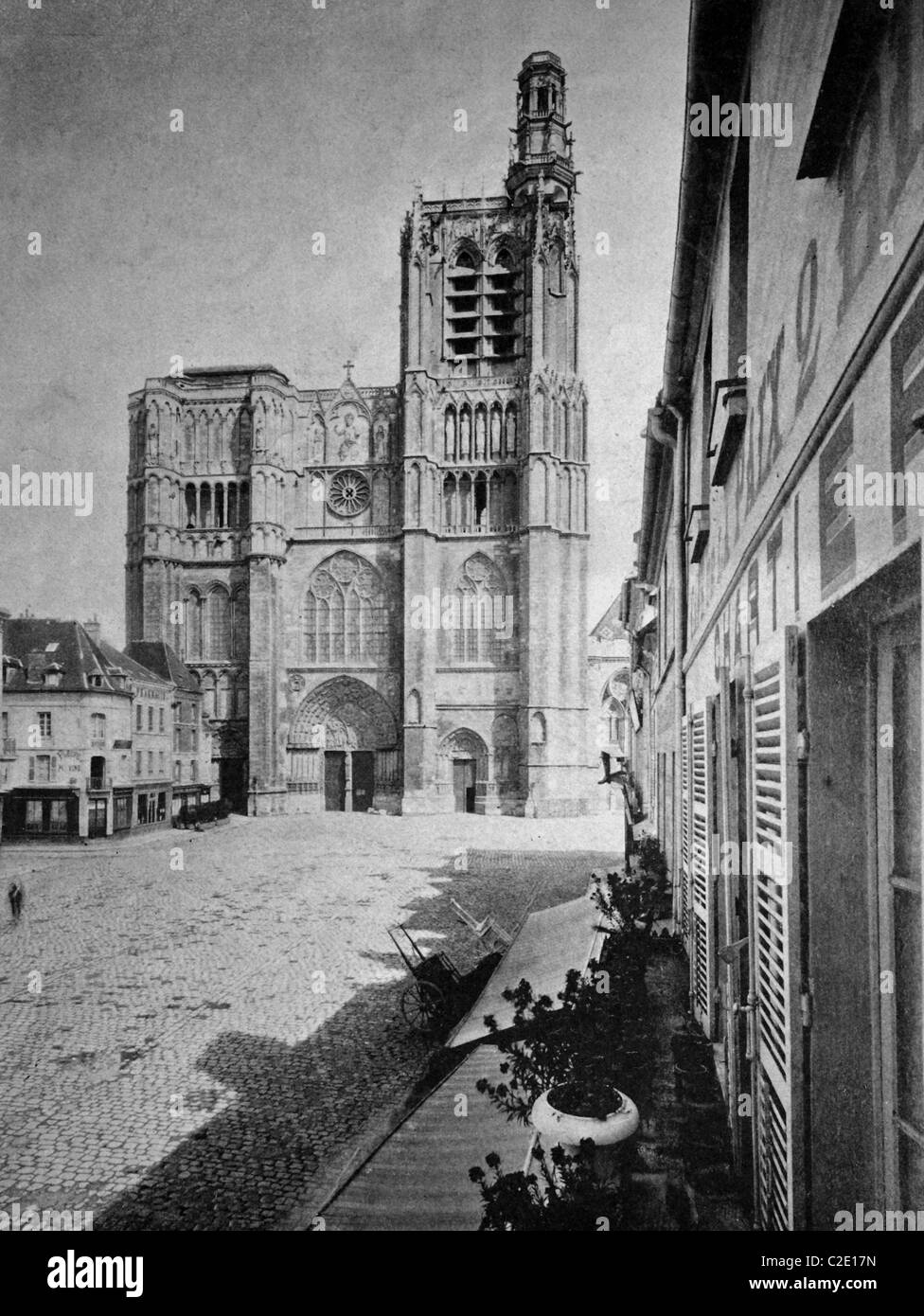 Early autotype of Sens Cathedral, Sens, Burgundy, France, historical picture, 1884 Stock Photo