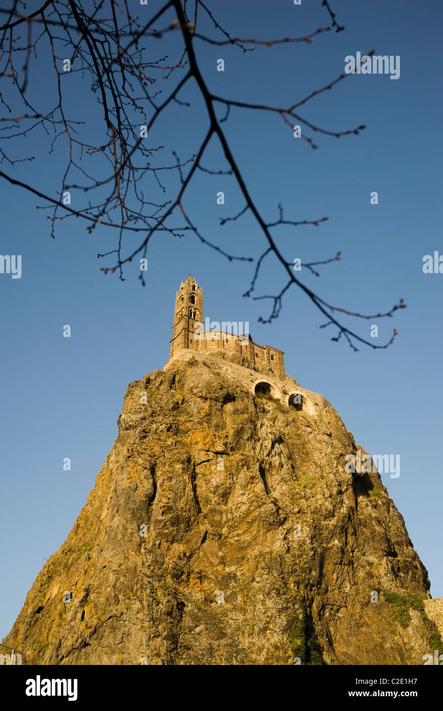 Saint Michel d ' Aiguilhe chapel on Rocher St Michel. Puy en Velay. Auvergne region, France. Stock Photo