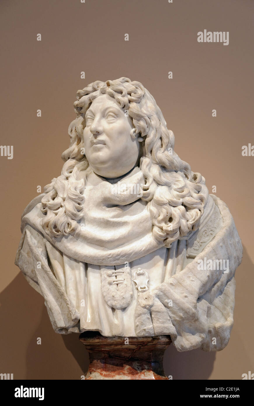 A Magistrate, Bust on Pedestal, ca. 1675, French, Possibly by Christophe Veyrier (1637–1689), Stock Photo