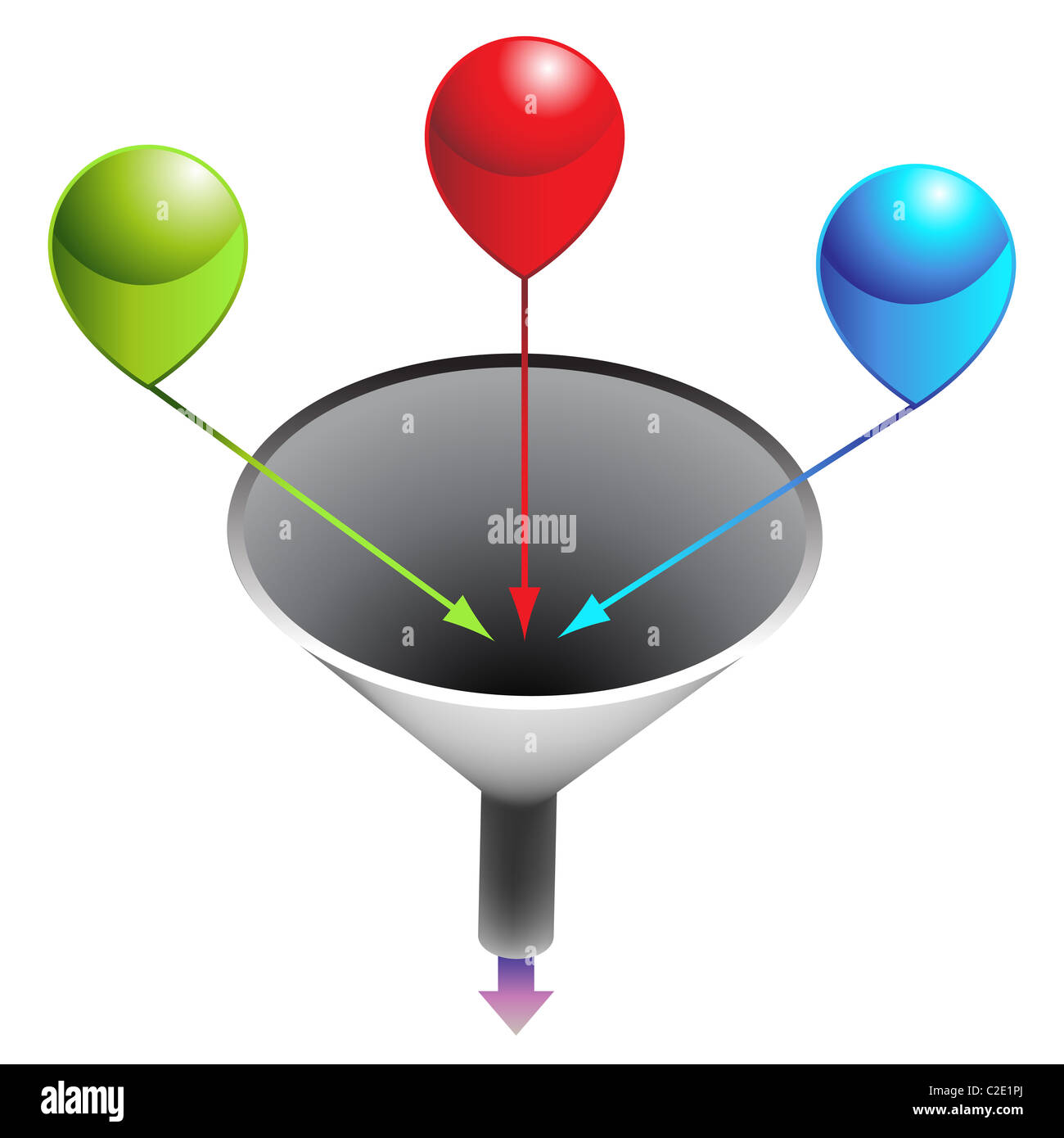 An image of a three stage funnel chart. Stock Photo