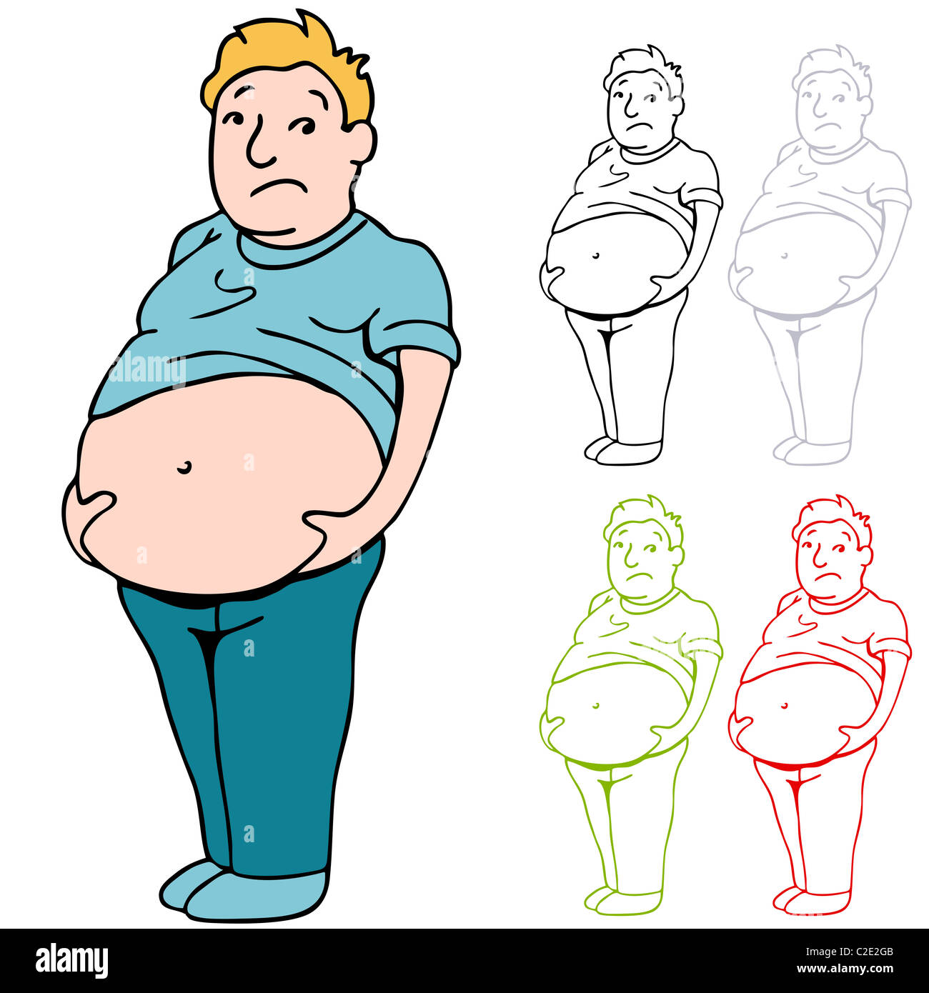 An image of a man holding his heavy belly. Stock Photo