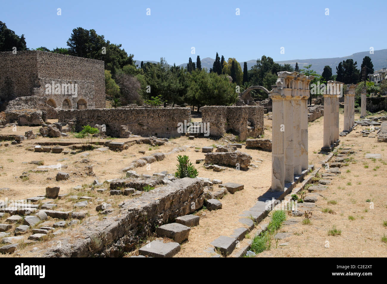 The Roman remains on the Western Archaeological site in Kos Town Island of Kos Greece Stock Photo
