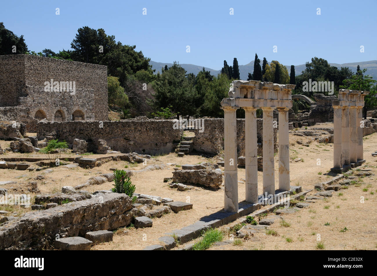 The Roman remains on the Western Archaeological site in Kos Town Island of Kos Greece Stock Photo