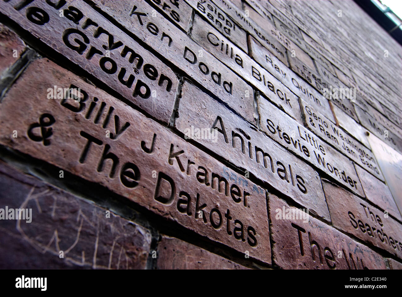 Wall of fame in Matthew Street, Liverpool - home of the world famous Cavern Club Stock Photo