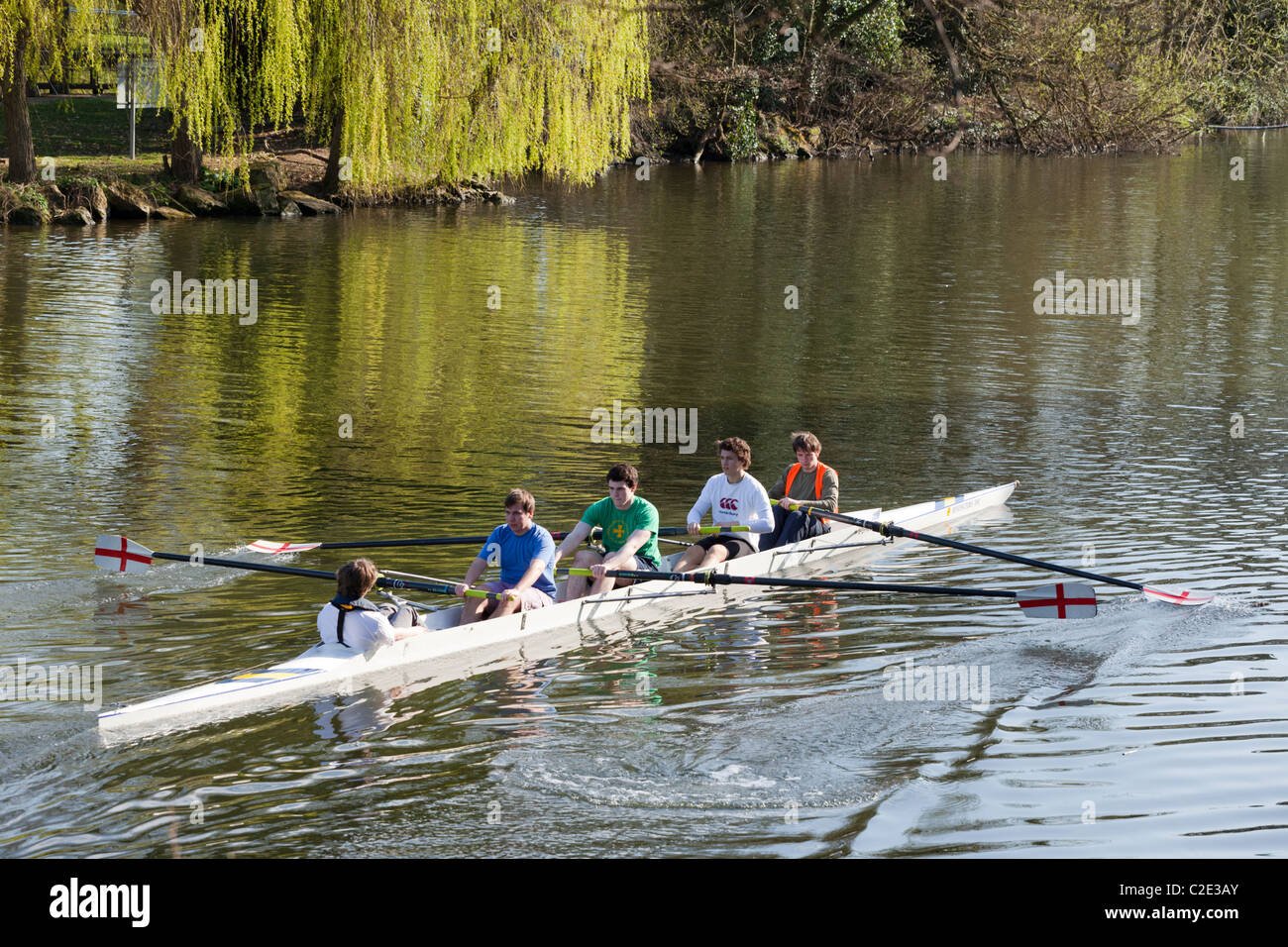 Stratford upon Avon Boat Club rowing fours practising on the River Avon