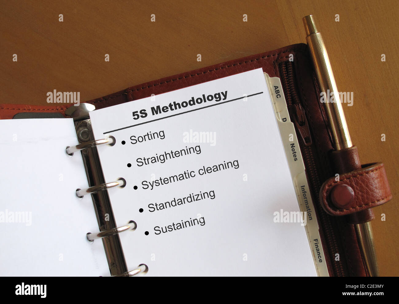 Business concepts 5S Methodology with bullets in a personal organizer Stock Photo