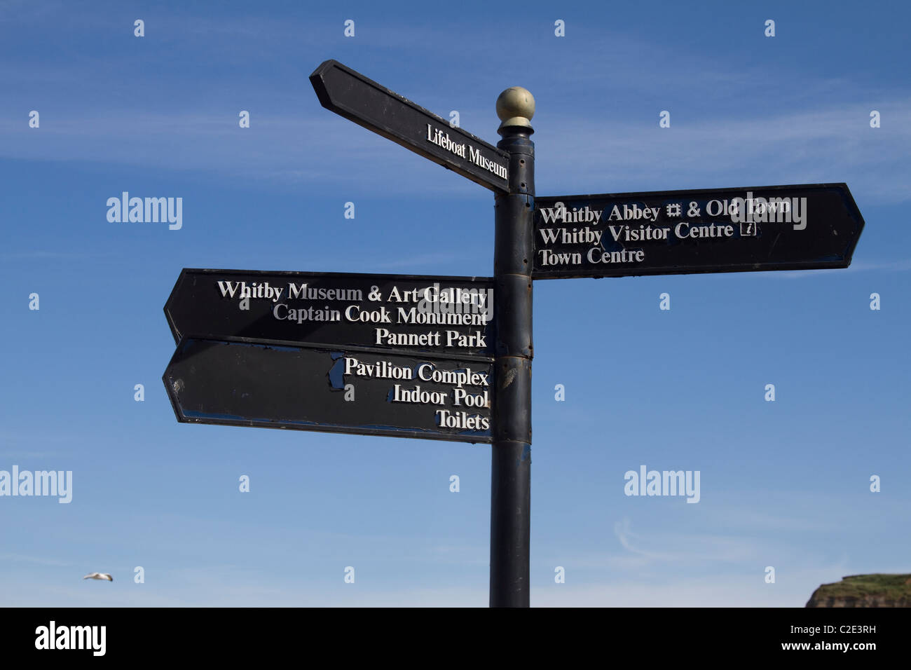 Street signs to different destinations. Multidirectional Signpost to