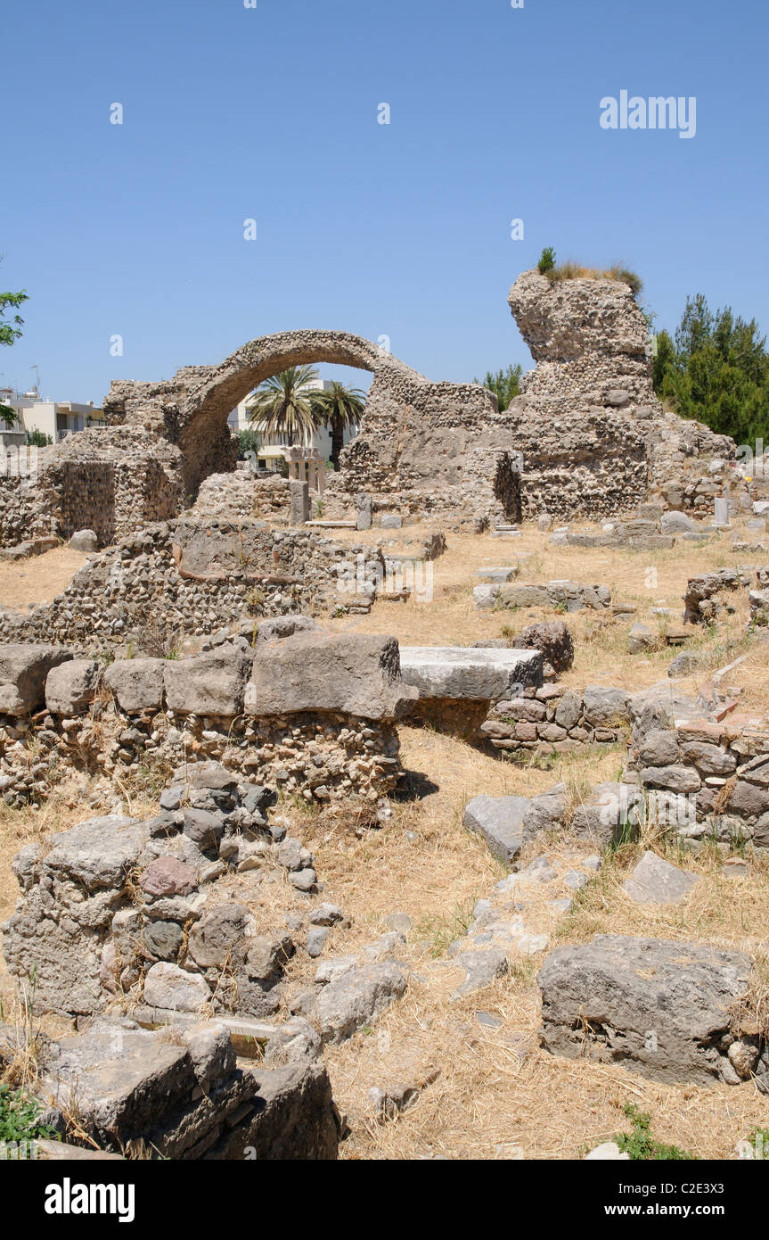The Roman remains on the Western Archaeological site in Kos Town Island of Kos Greece Stock Photo