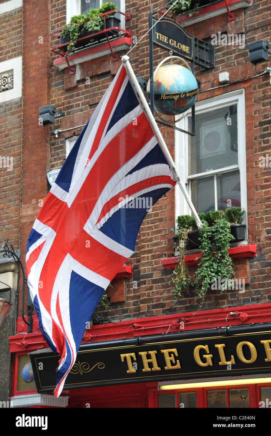 Union Jack Union Flag The Globe Pub Traditional English Public House Stock Photo