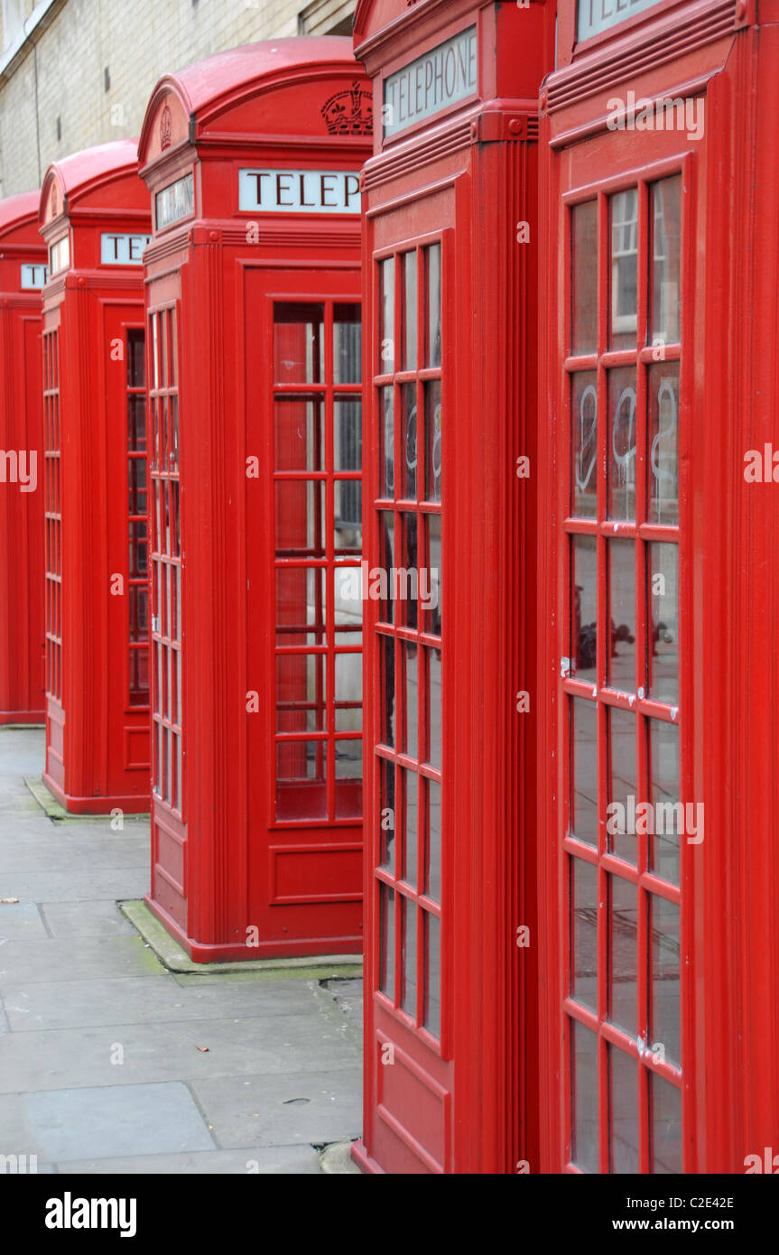 Red Telephone boxes London Old fashioned telephones cast iron Pillar box red Stock Photo