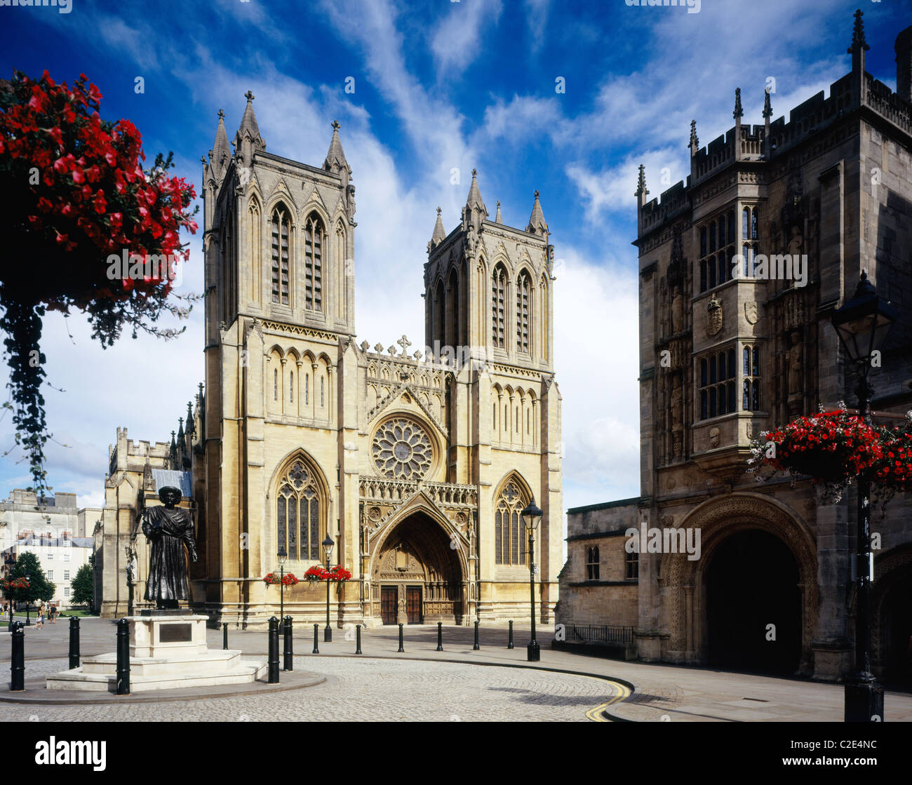 The west front of Bristol Cathedral. The Cathedral dates back to 1140 but the nave and west end were only completed between 1868 Stock Photo