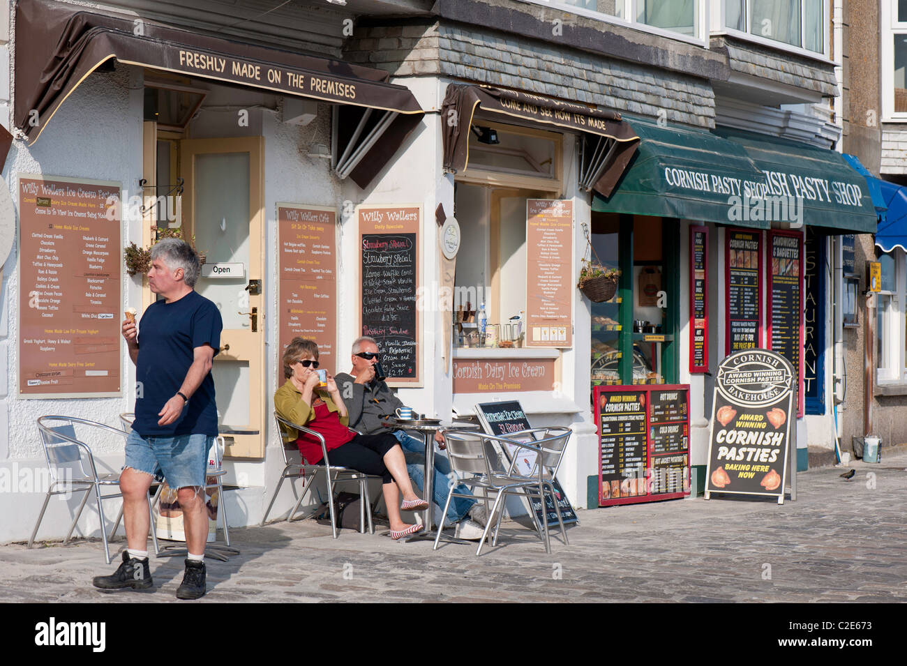 Shops on seafront, St Ives, Cornwall, United Kingdom Stock Photo Alamy