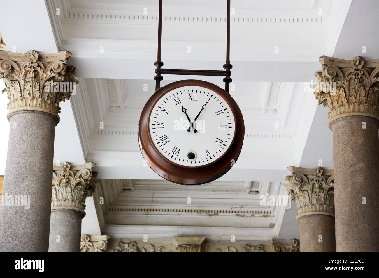 Round clock in a colonnade, Karlovy Vary Stock Photo